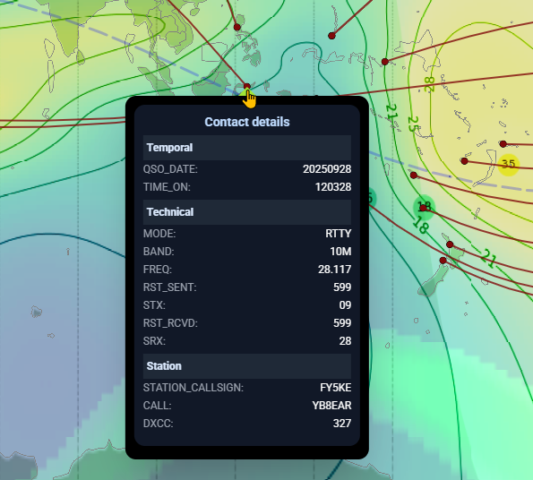 HamDXMap display detail about QSO